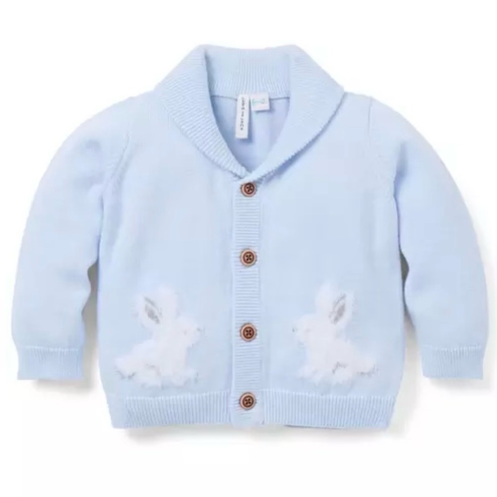 Janie and Jack Blue Kids Cardigan with Bunny Design, size 3-6 months